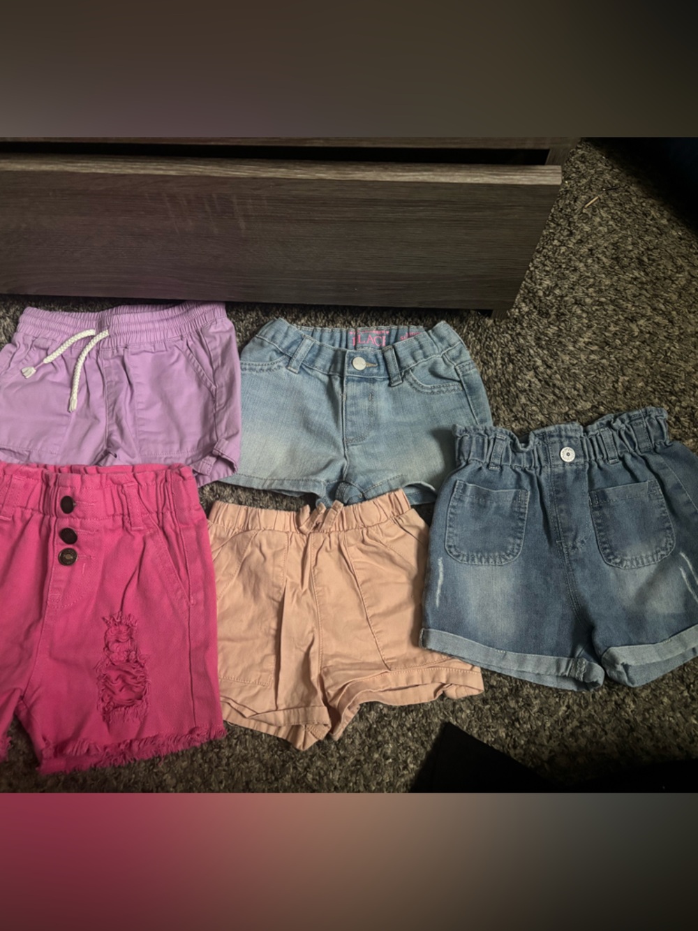 Girls' Pink, Purple, Peach & Denim Casual Shorts Set - Kids Bottoms